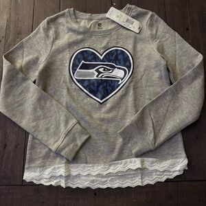 Seattle Seahawks girls' large crewneck sweatshirt with a lace hem